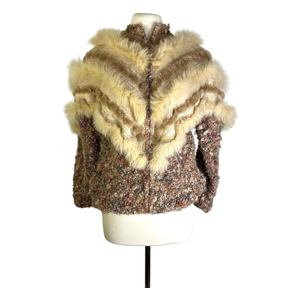Handmade Sweaters - Vintage Handmade in Canada Wool Beaver Fur Luxury Zip up Cardigan Aspen Sweater